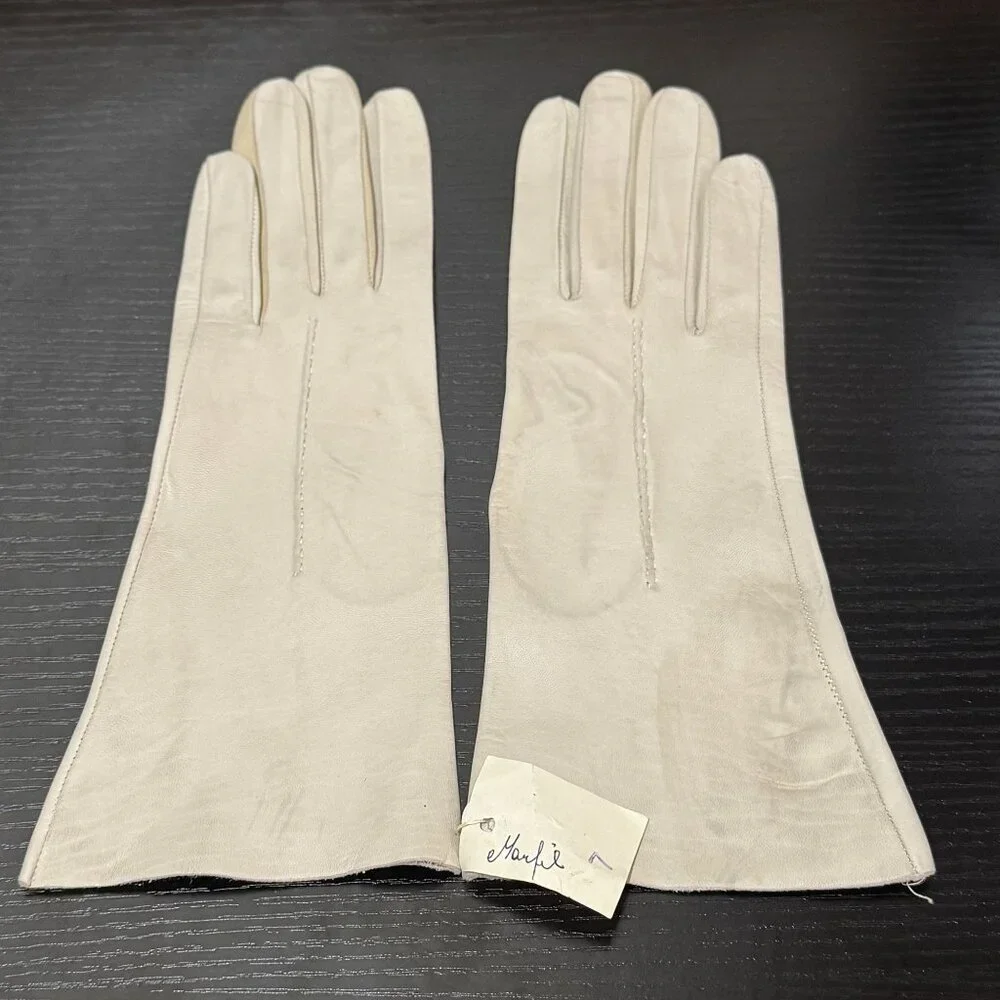 Vintage Ivory Leather Gloves Womens Long Wrist Length Soft Fine Leather Size 7